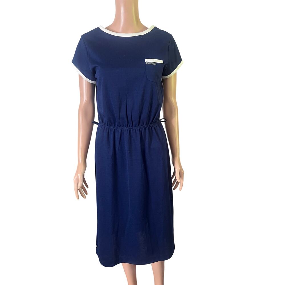 Vintage Marissa Dress Women’s Size 11 Navy Blue White Stretch